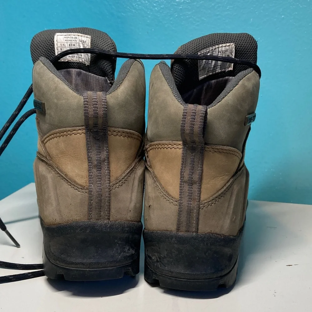 Montrail Goretex Brown Leather Hiking Boots Womens  Size 8 / 39 Wide Waterproof - Picture 5 of 15